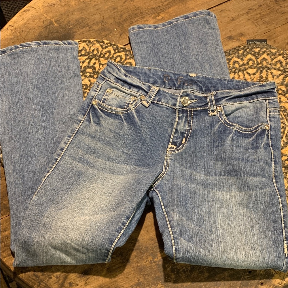Y2K D-Fuz Rhinestone Embellished Classic Blue Boot Cut Women's Jeans size 7/8 - Picture 7 of 11